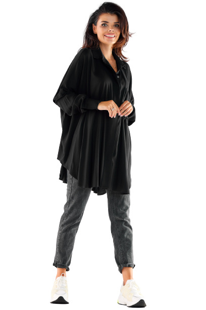 Koszula damska oversize z wiskozy lużna z długim rękawem czarna
